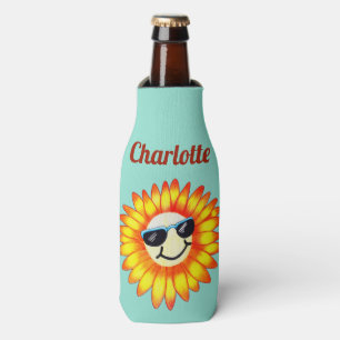 Summer Smiling Sunglasses Sunflower & Name Bottle Cooler