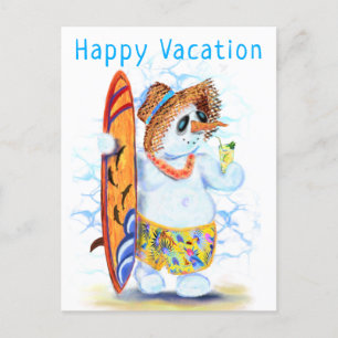 Summer Snowman Surfer Funny Happy Vacation Card