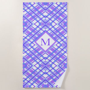 Summer Soft Purple Blue Plaid Personalise Monogram Beach Towel