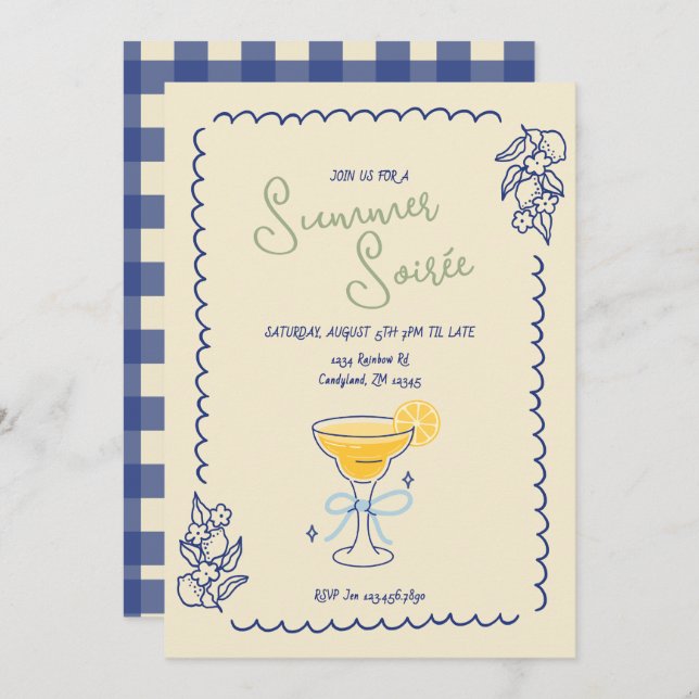 Summer Soirée Cocktail Evening Invitation (Front/Back)