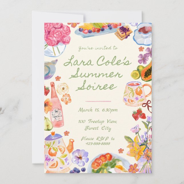 Summer Soiree Invitation Hand drawn Food Drink Tea (Front)