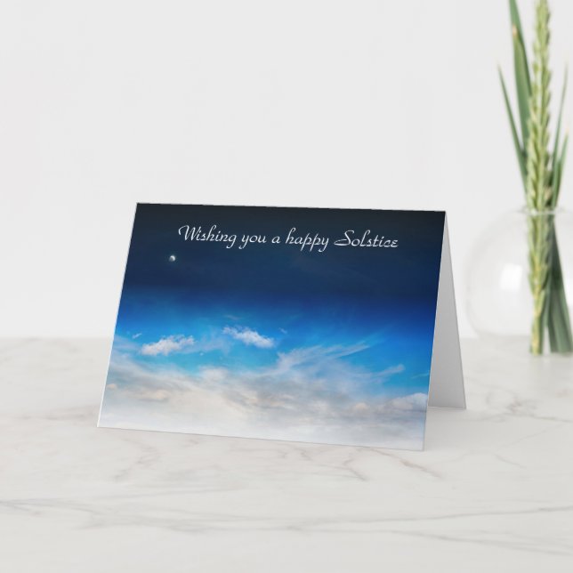 Summer Solstice Blessings with blue sky and moon Card (Front)