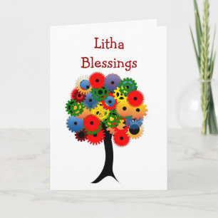 Summer Solstice Blessings with colourful tree Lith Card