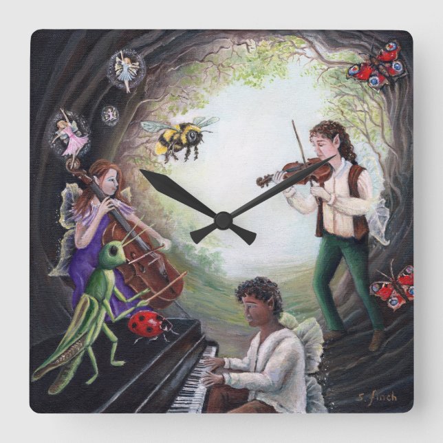 Summer Solstice Fairy Concert Square Wall Clock (Front)