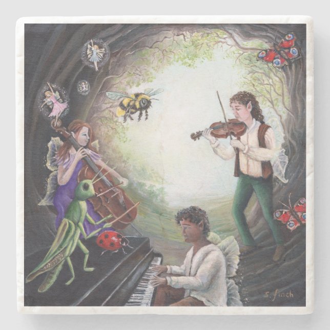 Summer Solstice Fairy Concert Stone Coaster (Front)