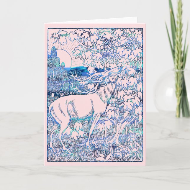 Summer Solstice Litha Blue Glitter Deer & Sunshine Holiday Card (Front)