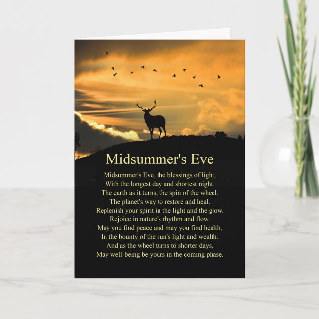 Summer Solstice Mid Summers Eve Elk and Poem  Card (Front)