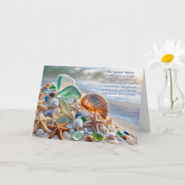 Summer Solstice Ocean Beach Seashells Sea Glass Card (Small Plant)