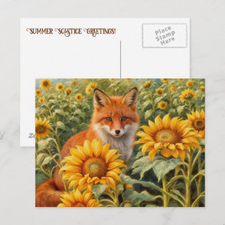 Summer Solstice Red Fox and Sunflowers  Postcard
