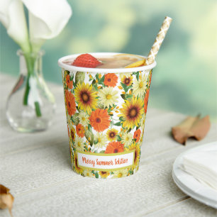 Summer Solstice Sunflower Yellow & Green Flowers Paper Cups