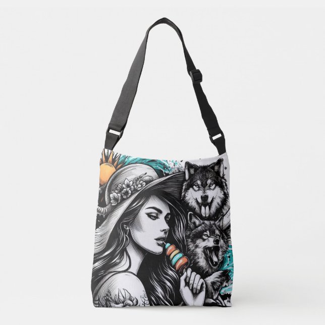 Summer Spirit – Beauty & the Wolves Crossbody Bag (Front)