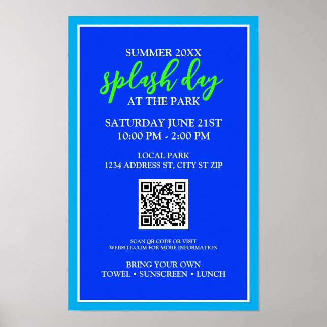 Summer Splash Day at the Park | Outdoor Event Poster (Front)