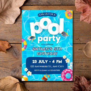 Summer Splash Kids Pool Party Birthday Invitation