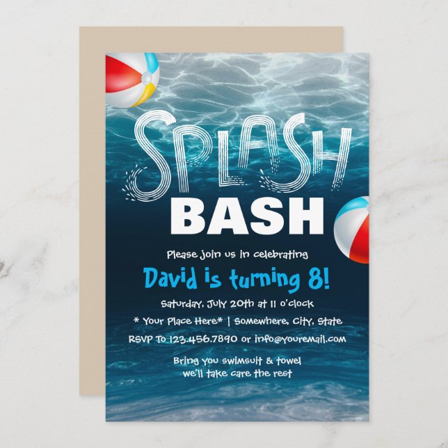 Summer Splash Pool Party Birthday Invitation (Front/Back)