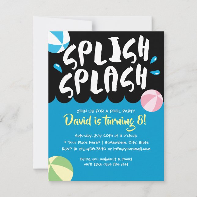 Summer Splish Splash Pool Birthday Party Invitation (Front)
