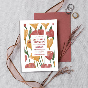 Summer Spring Mustard Red Floral Botanical Wedding Invitation