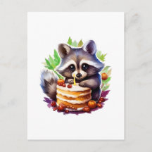 Summer Spring racoon with a 1th birthday cake