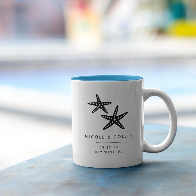 Summer Starfish Destination Wedding Favour Two-Tone Coffee Mug (Creator Uploaded)
