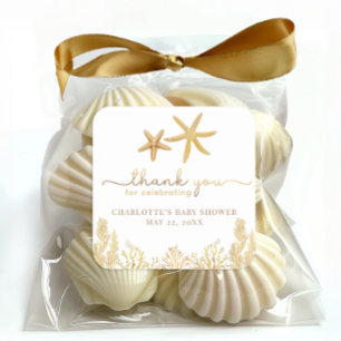 Summer Starfish Gender Neutral Baby Shower Favour Square Sticker