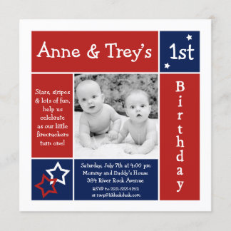 Summer Stars Twin Photo Birthday Invitation