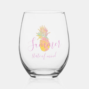 Summer state of mind - Cute Tropical Pineapple Stemless Wine Glass