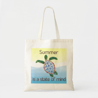 Summer State of Mind" Sea Turtle Watercolor Canvas Tote Bag