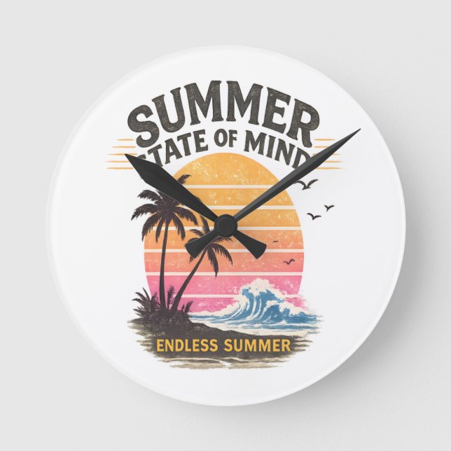 Summer State of Mind Vintage Round Clock (Front)