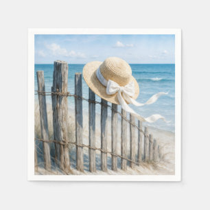 Summer Straw Hat On Beach Fence Napkin