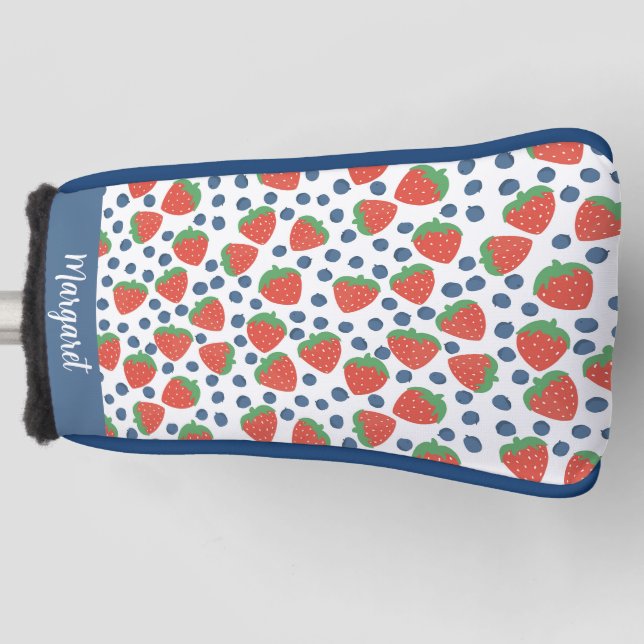 Summer Strawberries and Blueberries Fruit Pattern Golf Head Cover (Front)