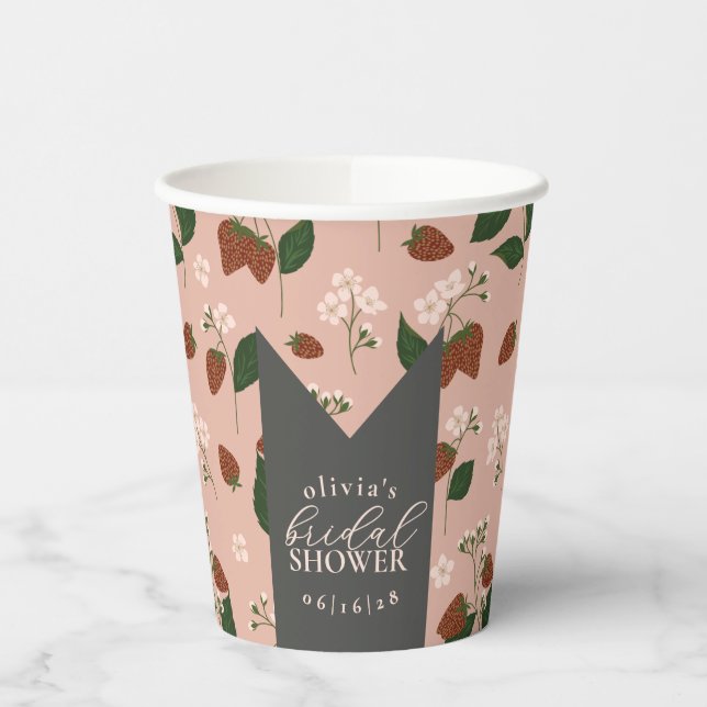 Summer Strawberries Bridal Shower Personalised Paper Cups (Left)