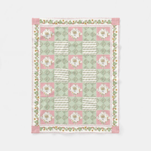 Summer Strawberries Floral Gingham Baby Girl Fleece Blanket (Front)