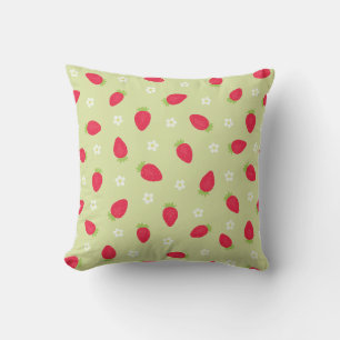 Summer Strawberries (large scale) Green Cushion