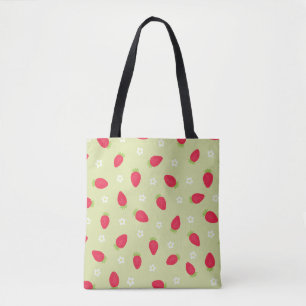 Summer Strawberries (large scale) Green Tote Bag