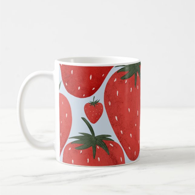 Summer Strawberries Light Blue Pattern Coffee Mug (Left)