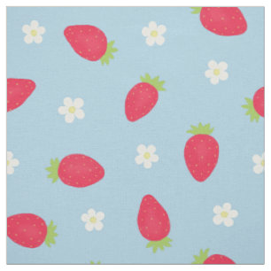 Summer Strawberries on Blue (large scale) Fabric