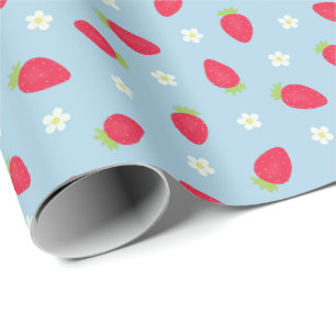 Summer Strawberries on Blue (large scale) Wrapping Paper