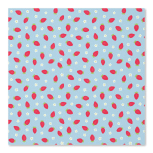 Summer Strawberries on Blue (medium scale) Wallpaper