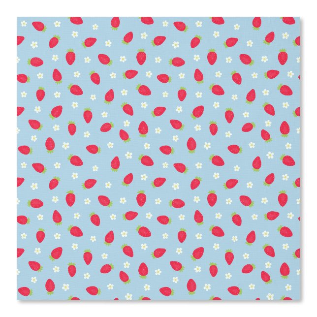 Summer Strawberries on Blue (medium scale) Wallpaper (Front)