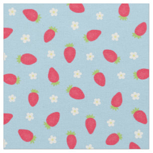 Summer Strawberries on Blue (small scale) Fabric
