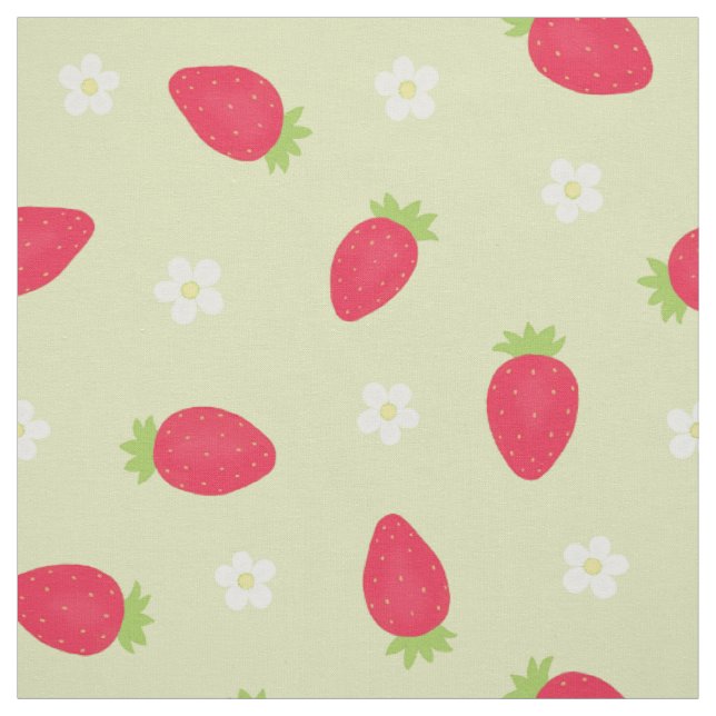 Summer Strawberries on Green (large scale) Fabric (Swatch)