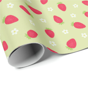 Summer Strawberries on Green (large scale) Wrapping Paper