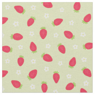 Summer Strawberries on Green (small scale) Fabric