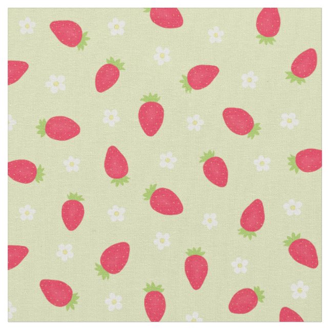 Summer Strawberries on Green (small scale) Fabric (Close Up)