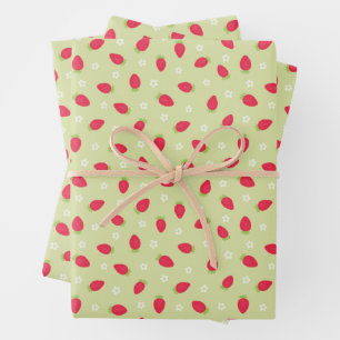 Summer Strawberries on Green (small scale) Wrapping Paper Sheet