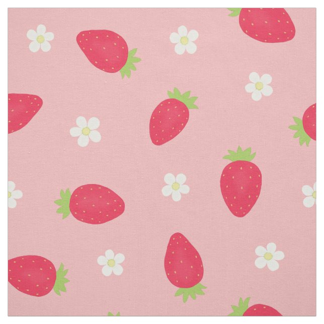 Summer Strawberries on Pink (large scale) Fabric (Swatch)