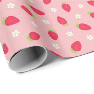 Summer Strawberries on Pink (large scale) Wrapping Paper
