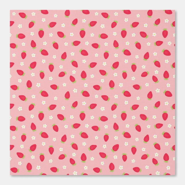 Summer Strawberries on Pink (medium scale) Wallpaper (Front)