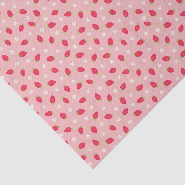 Summer Strawberries on Pink (small scale) Tissue Paper (Detail)