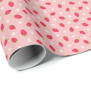 Summer Strawberries on Pink (small scale) Wrapping Paper