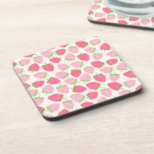 Summer Strawberries Pink and Preppy Fruity  Coaster